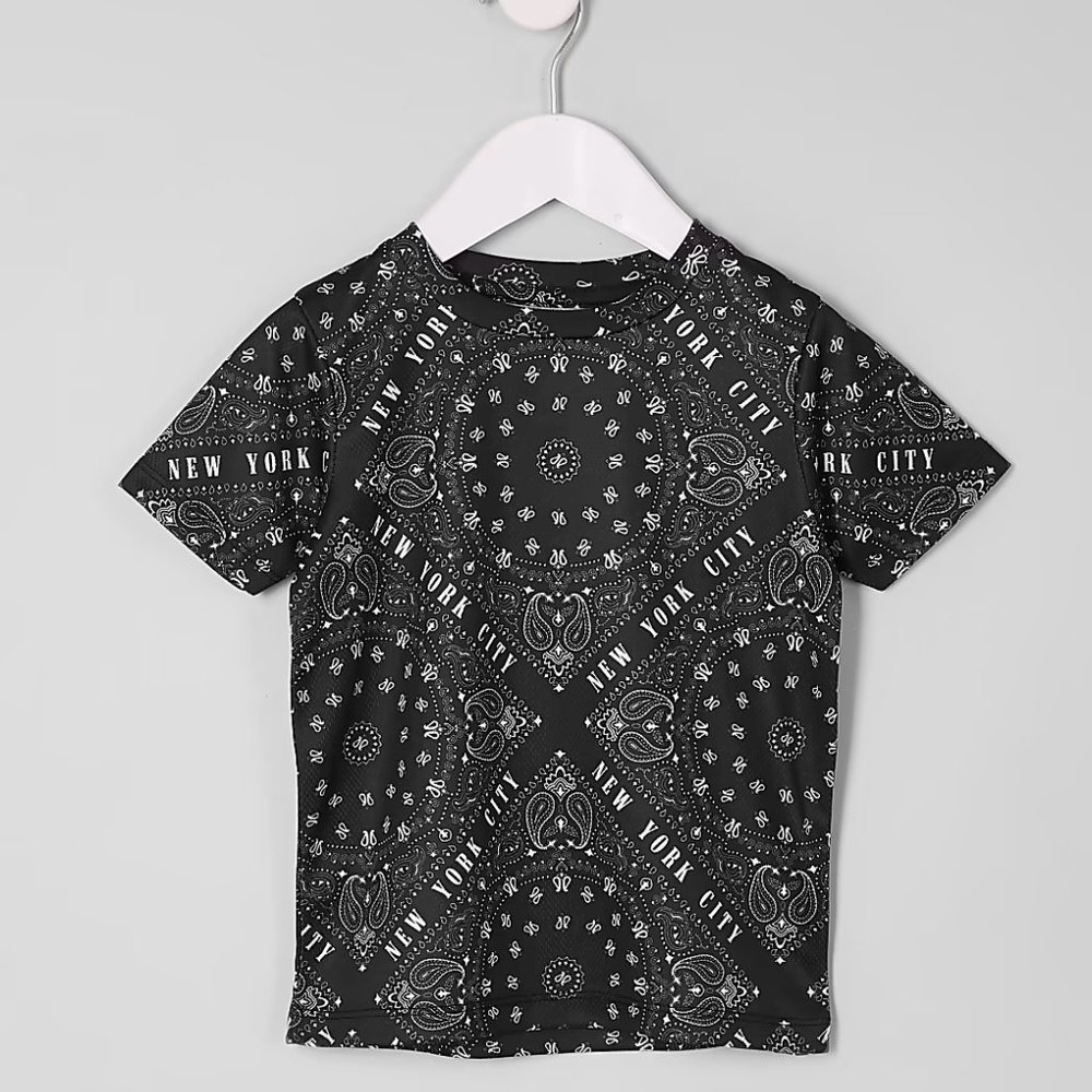 River Island Boys Black ' New York' Mesh T-Shirt